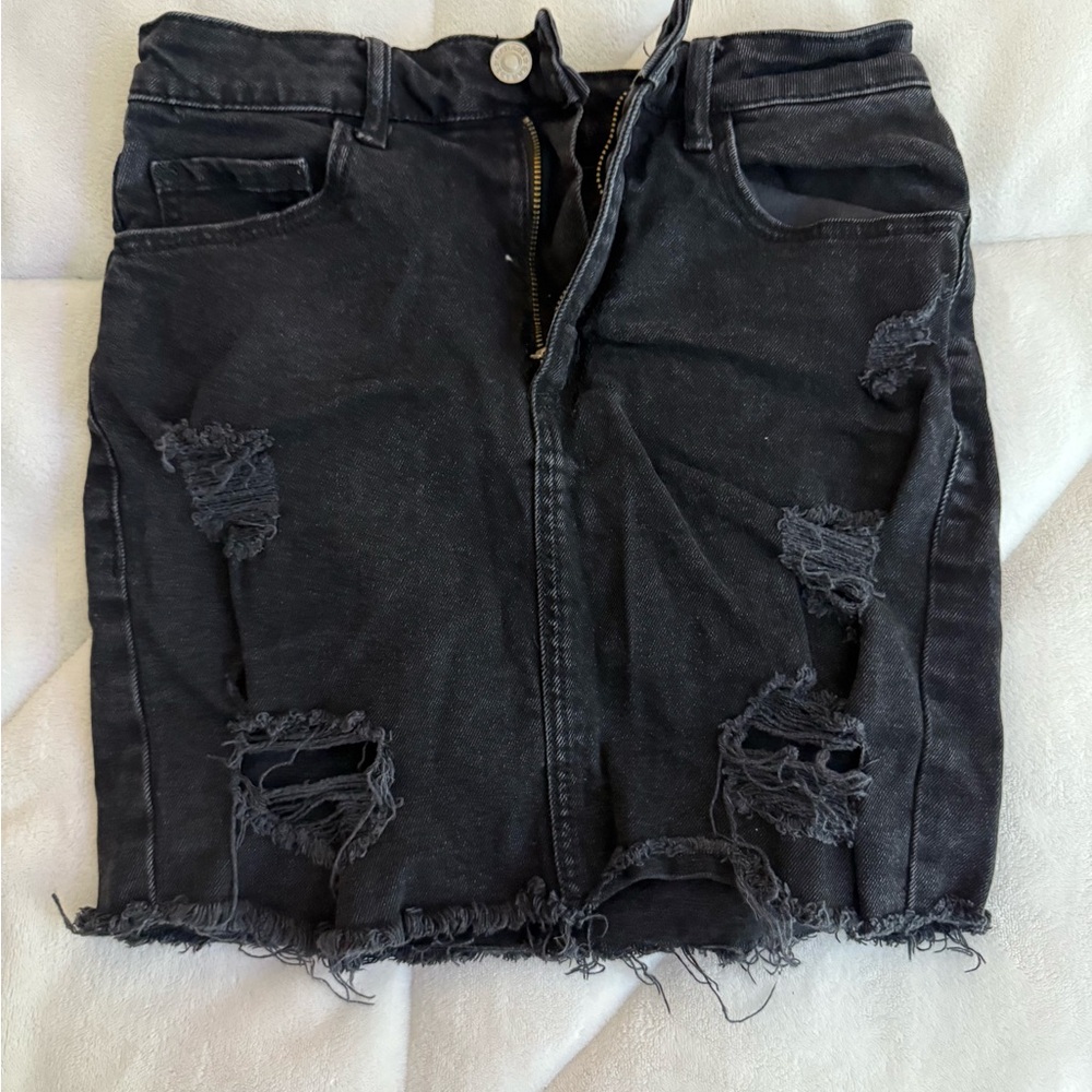 Women’s Garage Distressed Black Denim Skirt